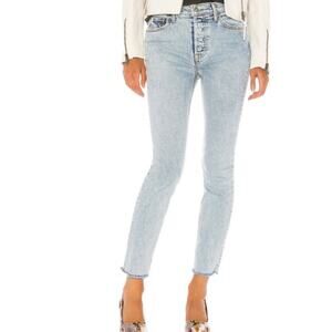 GRLFRND Button Fly High Rise Skinny Raw Hem Karolina Jeans In Close Call Size 23